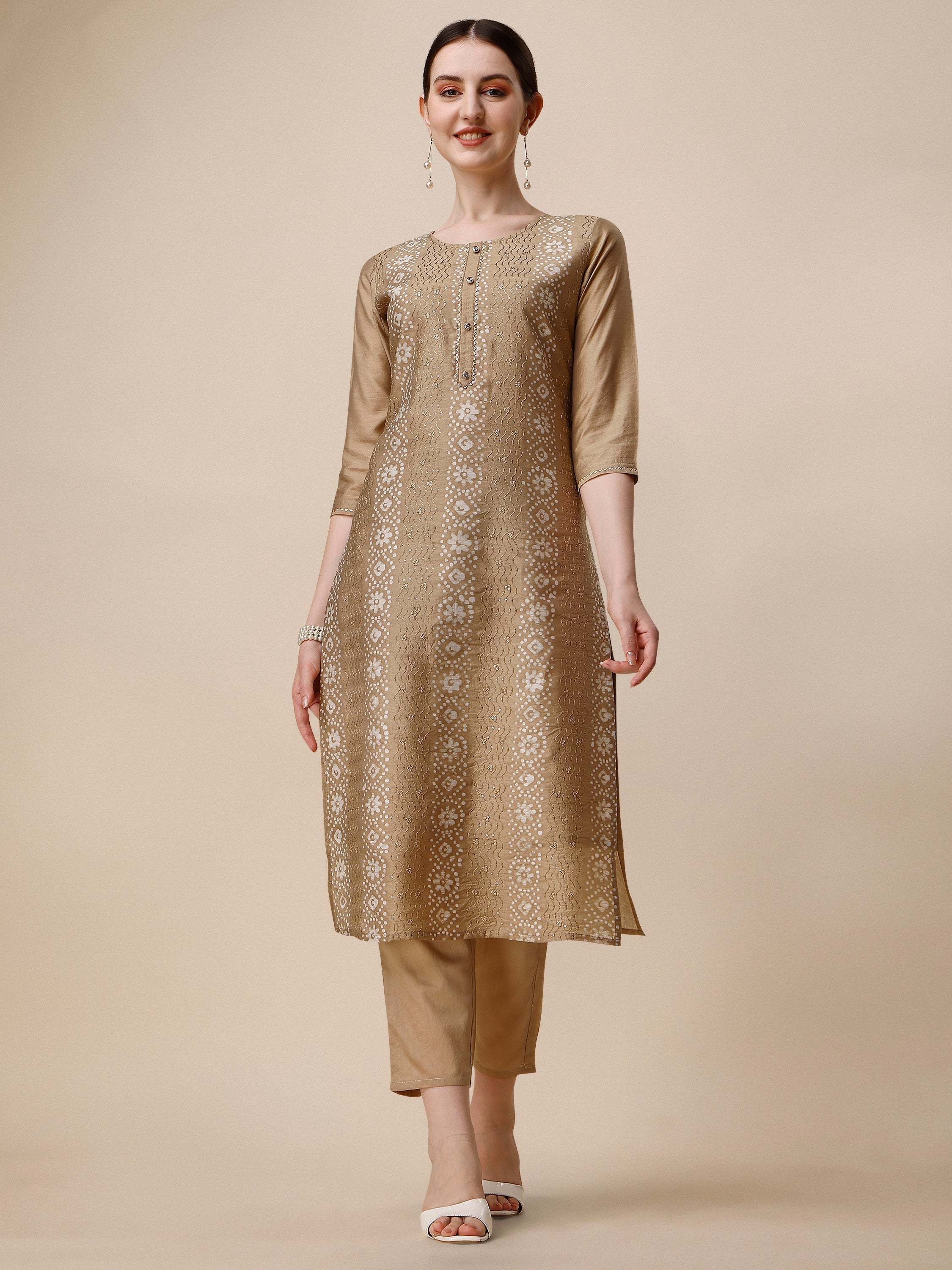 Embroidered & Printed Kurta With Pant And Dupatta Set, Multicolor - Hiral Fashion | Grocsy