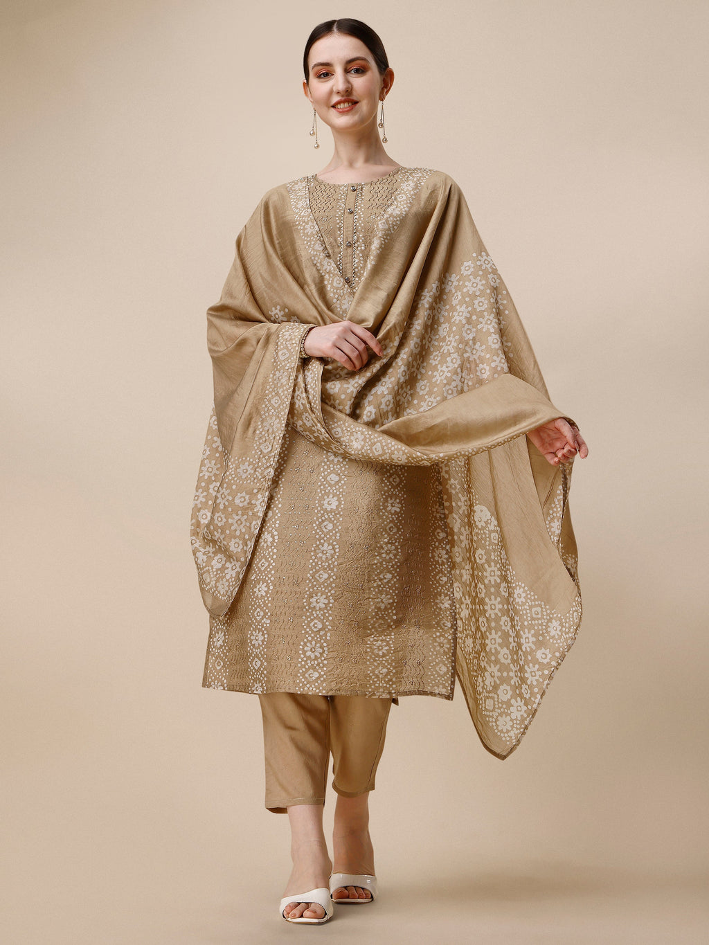 Embroidered & Printed Kurta With Pant And Dupatta Set, Multicolor - Hiral Fashion | Grocsy