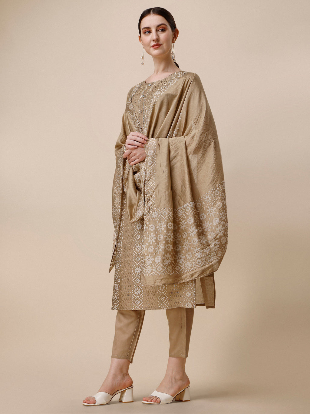 Embroidered & Printed Kurta With Pant And Dupatta Set, Multicolor - Hiral Fashion | Grocsy
