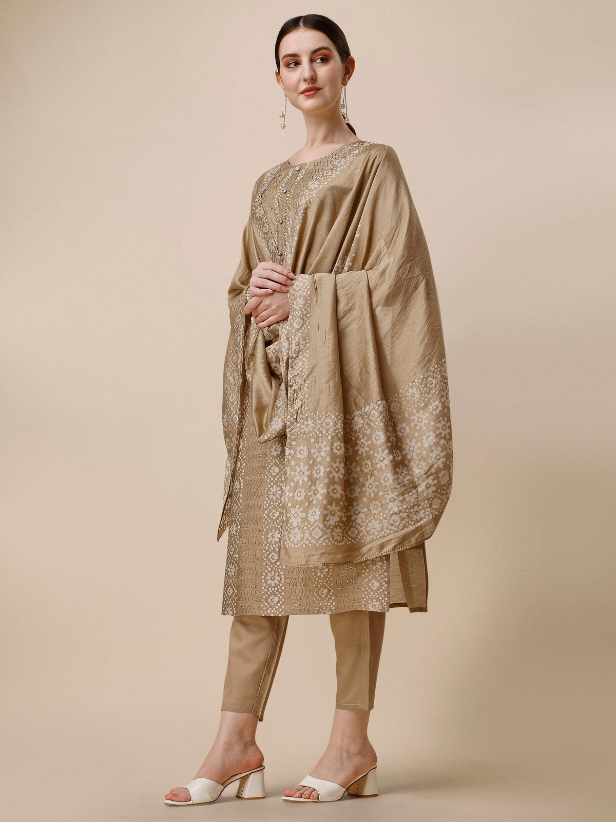 Embroidered & Printed Kurta With Pant And Dupatta Set, Multicolor - Hiral Fashion | Grocsy