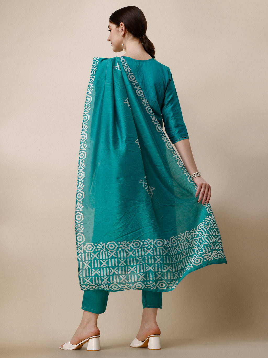 Embroidered Kurta With Pant And Dupatta Set, Multicolor - Hiral Fashion | Grocsy