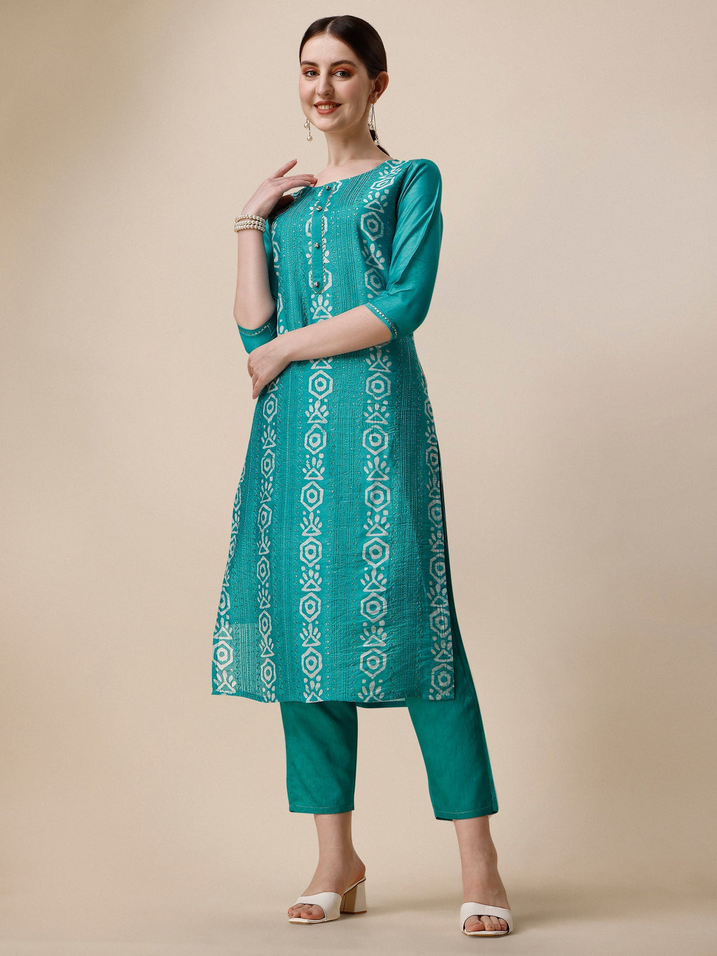 Embroidered Kurta With Pant And Dupatta Set, Multicolor - Hiral Fashion | Grocsy