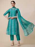 Embroidered Kurta With Pant And Dupatta Set, Multicolor - Hiral Fashion | Grocsy