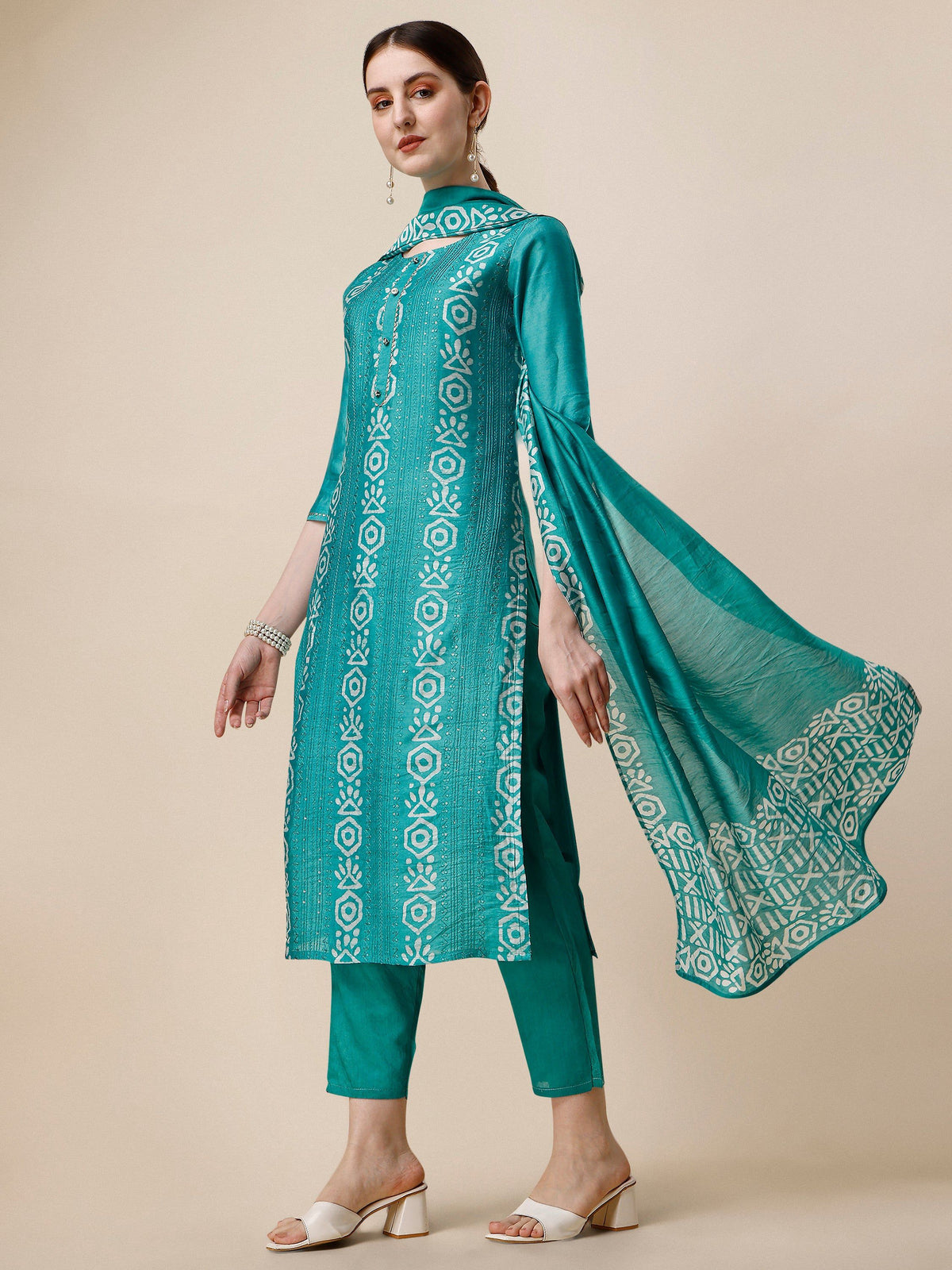 Embroidered Kurta With Pant And Dupatta Set, Multicolor - Hiral Fashion | Grocsy