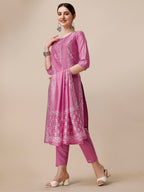 Embroidered & Printed Kurta With Pant And Dupatta Set, Multicolor - Hiral Fashion | Grocsy