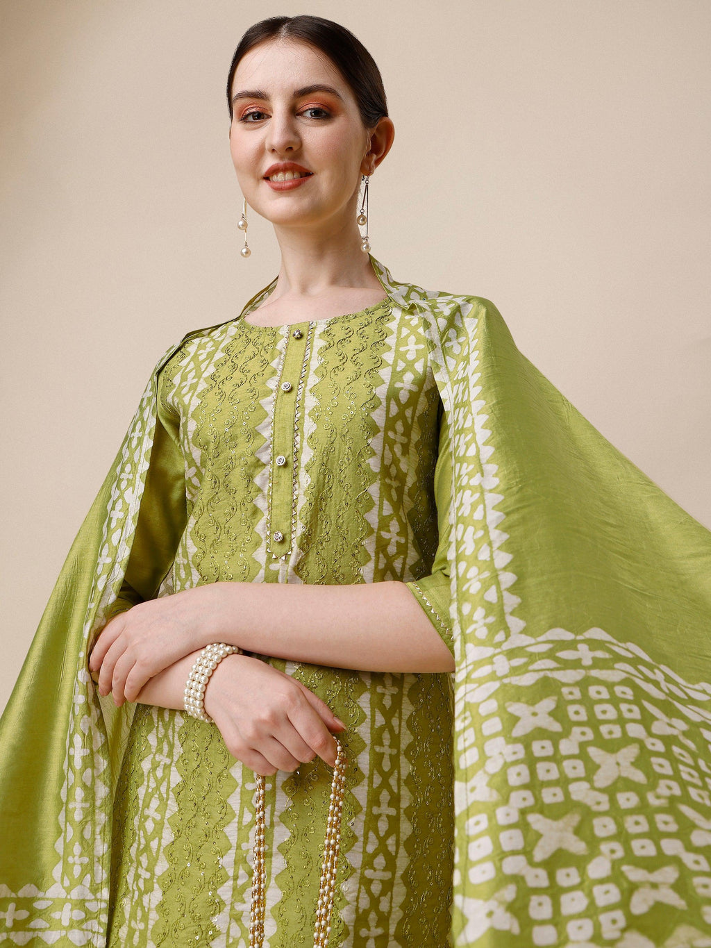Printed & Embroidered Kurta With Pant & Printed Dupatta Set, Multicolor - Hiral Fashion | Grocsy