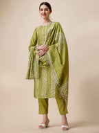 Printed & Embroidered Kurta With Pant & Printed Dupatta Set, Multicolor - Hiral Fashion | Grocsy