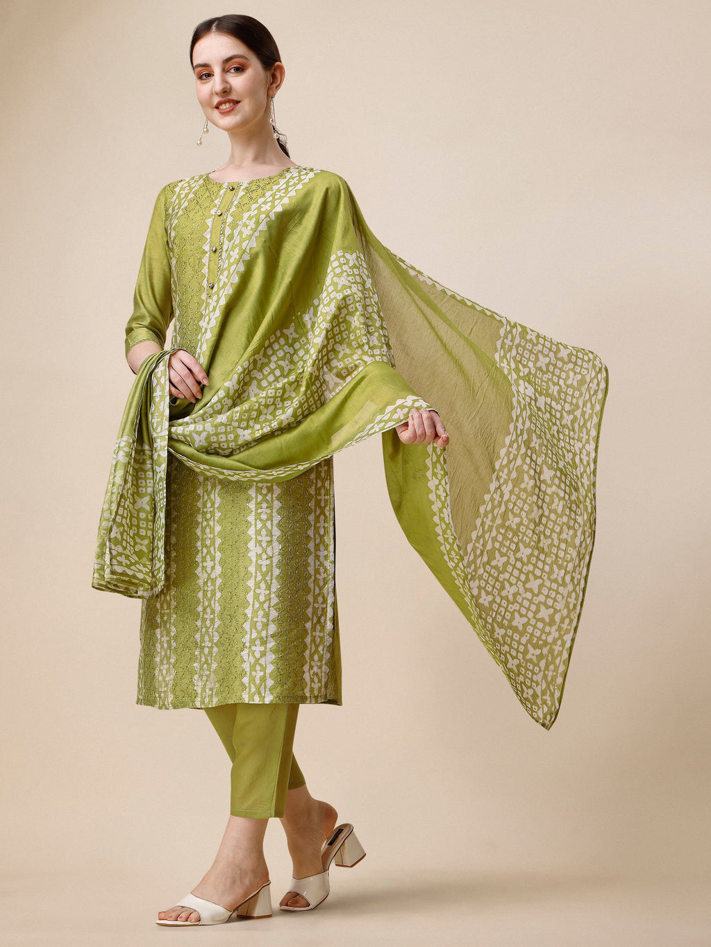 Printed & Embroidered Kurta With Pant & Printed Dupatta Set, Multicolor - Hiral Fashion | Grocsy