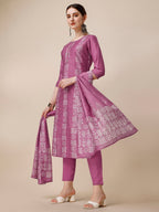 Chanderi Bandhni Printed Kurta With Pant & Dupatta Set, Multicolor - Hiral Fashion | Grocsy