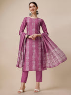 Chanderi Bandhni Printed Kurta With Pant & Dupatta Set, Multicolor - Hiral Fashion | Grocsy