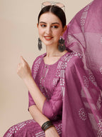 Chanderi Bandhni Printed Kurta With Pant & Dupatta Set, Multicolor - Hiral Fashion | Grocsy