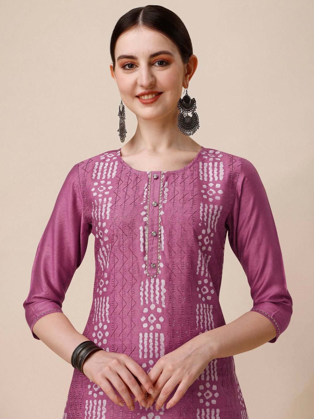 Chanderi Bandhni Printed Kurta With Pant & Dupatta Set, Multicolor - Hiral Fashion | Grocsy