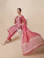 Printed & Embroidered Kurta With Pant & Dupatta Set, Multicolor - Hiral Fashion | Grocsy