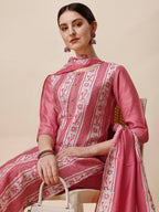 Printed & Embroidered Kurta With Pant & Dupatta Set, Multicolor - Hiral Fashion | Grocsy