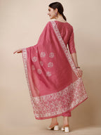 Printed & Embroidered Kurta With Pant & Dupatta Set, Multicolor - Hiral Fashion | Grocsy