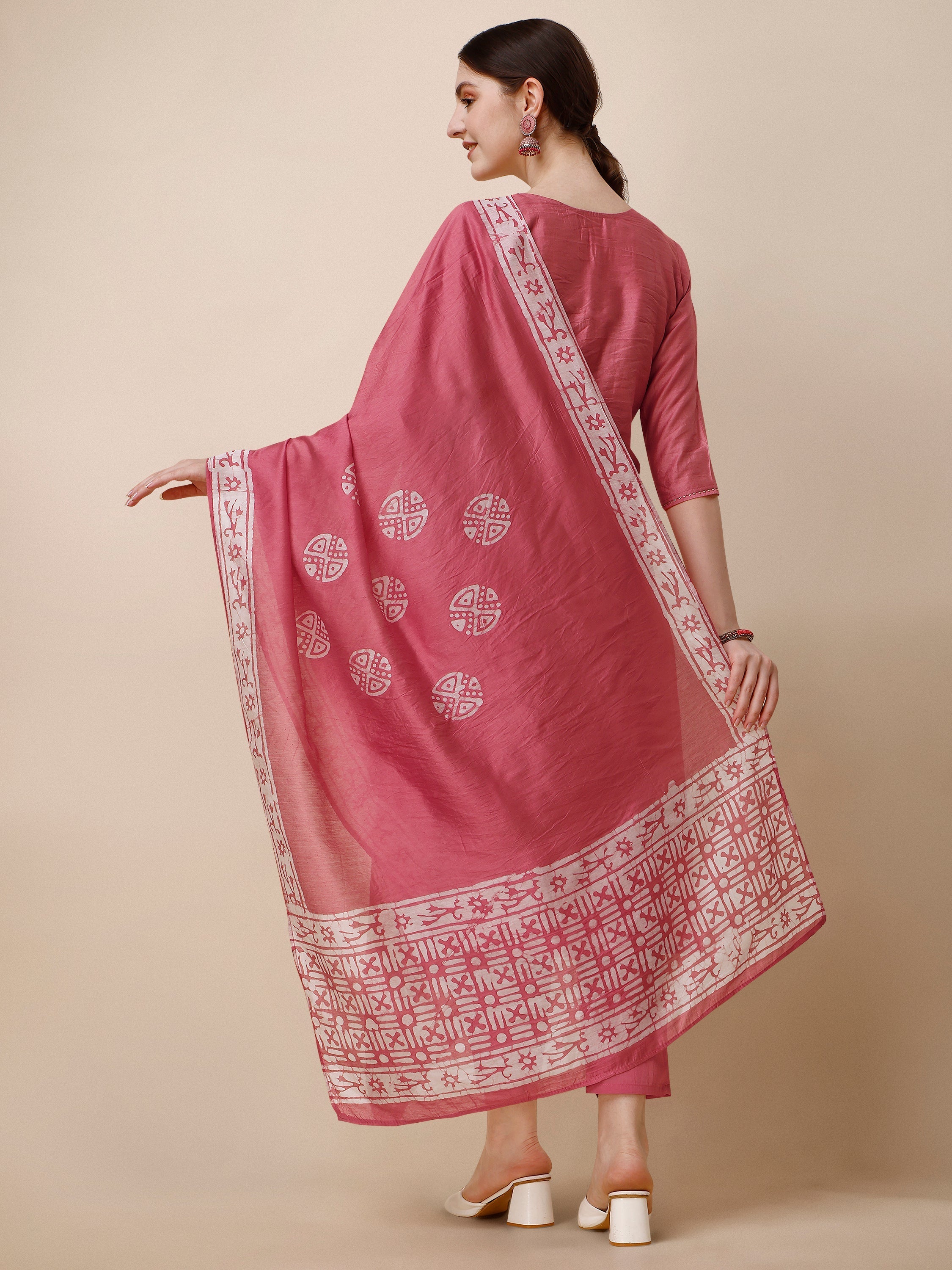 Printed & Embroidered Kurta With Pant & Dupatta Set, Multicolor - Hiral Fashion | Grocsy