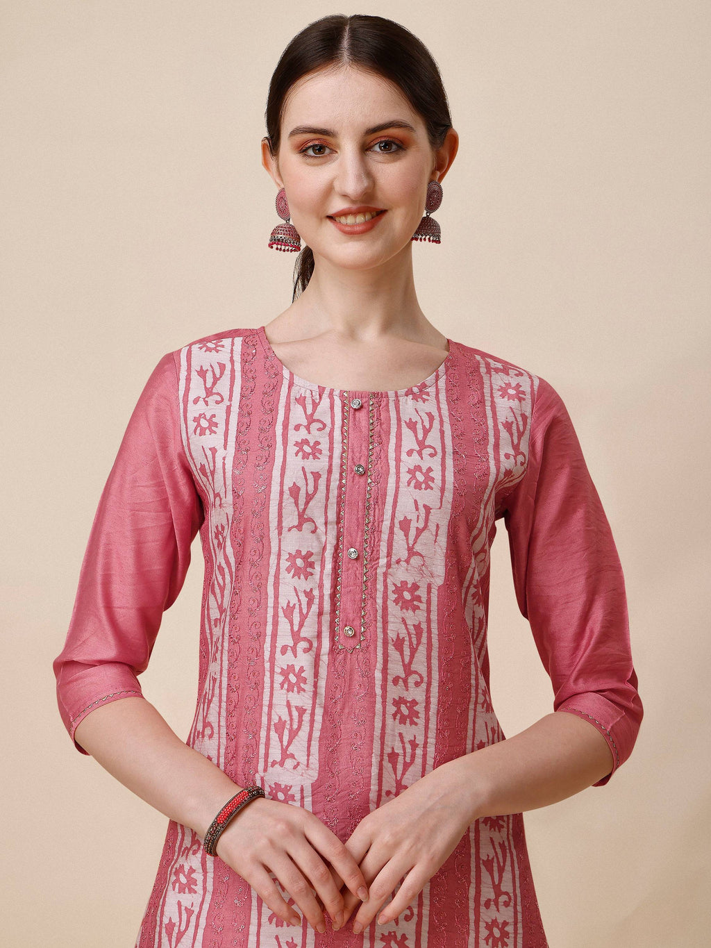 Printed & Embroidered Kurta With Pant & Dupatta Set, Multicolor - Hiral Fashion | Grocsy