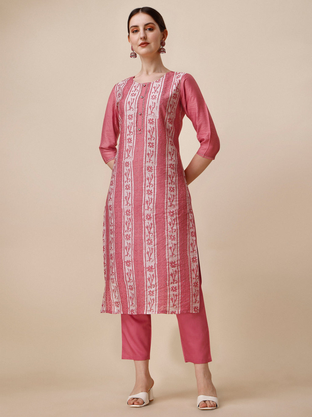 Printed & Embroidered Kurta With Pant & Dupatta Set, Multicolor - Hiral Fashion | Grocsy