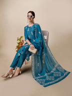 Printed & Embroidered Kurta With Pant & Dupatta Set, Multicolor - Hiral Fashion | Grocsy