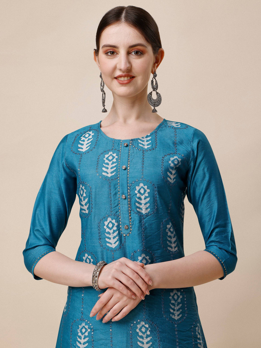 Printed & Embroidered Kurta With Pant & Dupatta Set, Multicolor - Hiral Fashion | Grocsy