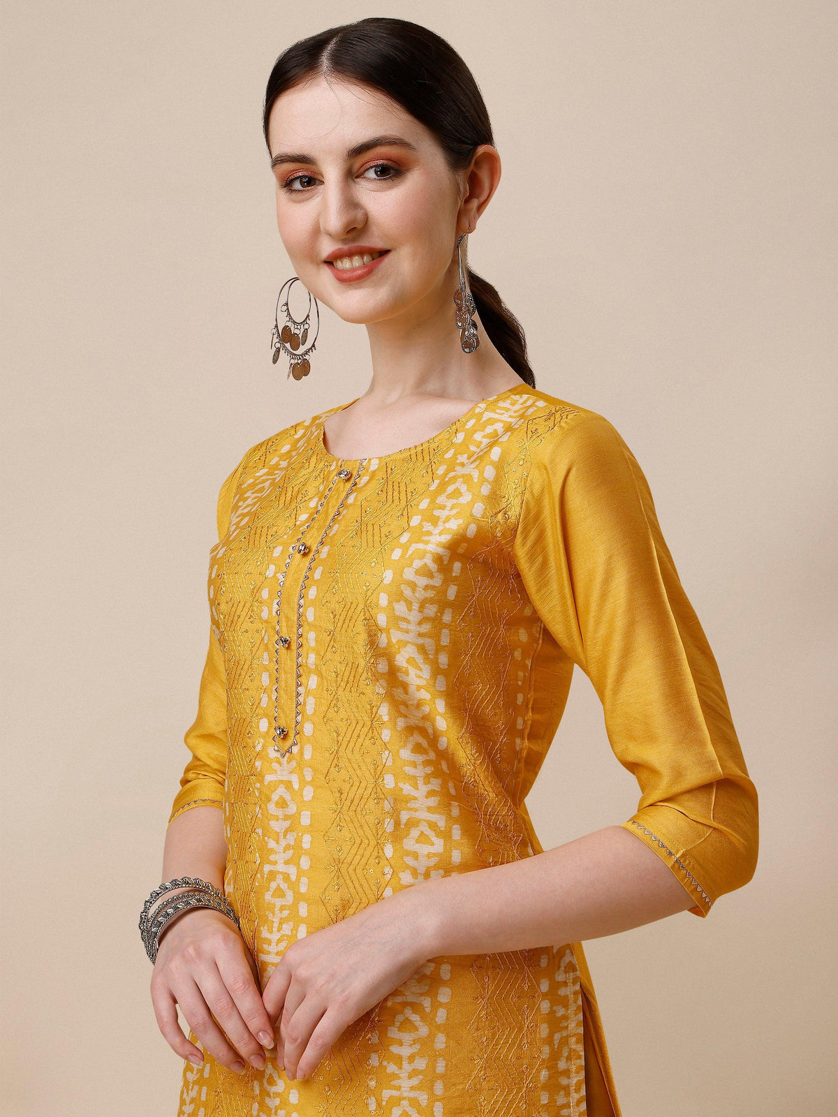 Printed & Embroidered Kurta With Pant & Dupatta Set, Multicolor - Hiral Fashion | Grocsy