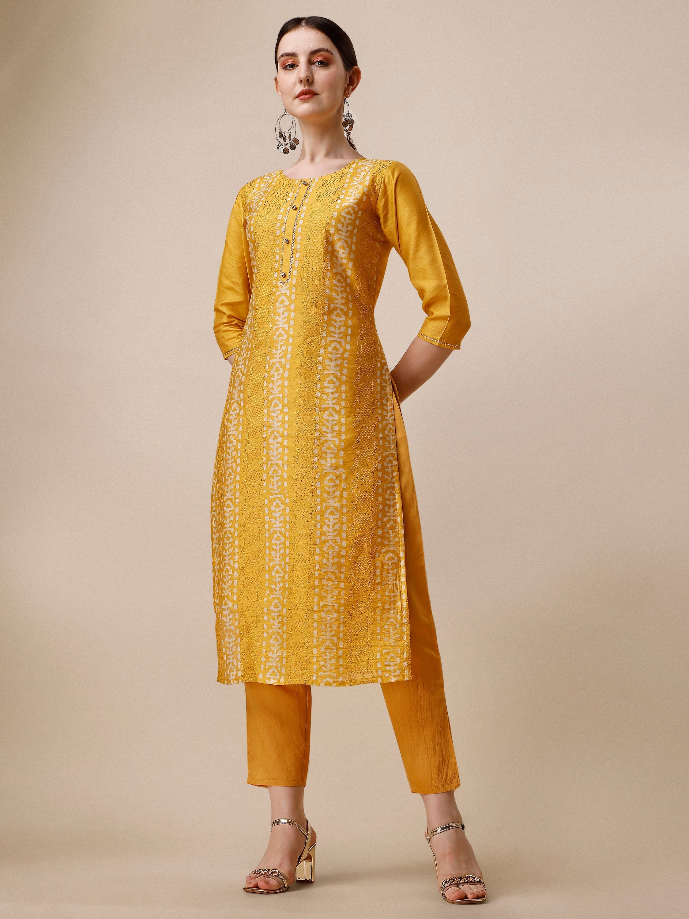 Printed & Embroidered Kurta With Pant & Dupatta Set, Multicolor - Hiral Fashion | Grocsy