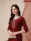 Embroidered Kurta With Pant And Dupatta Set, Multicolor - Hiral Fashion | Grocsy