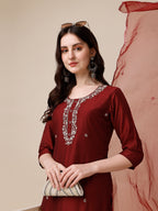 Embroidered Kurta With Pant And Dupatta Set, Multicolor - Hiral Fashion | Grocsy