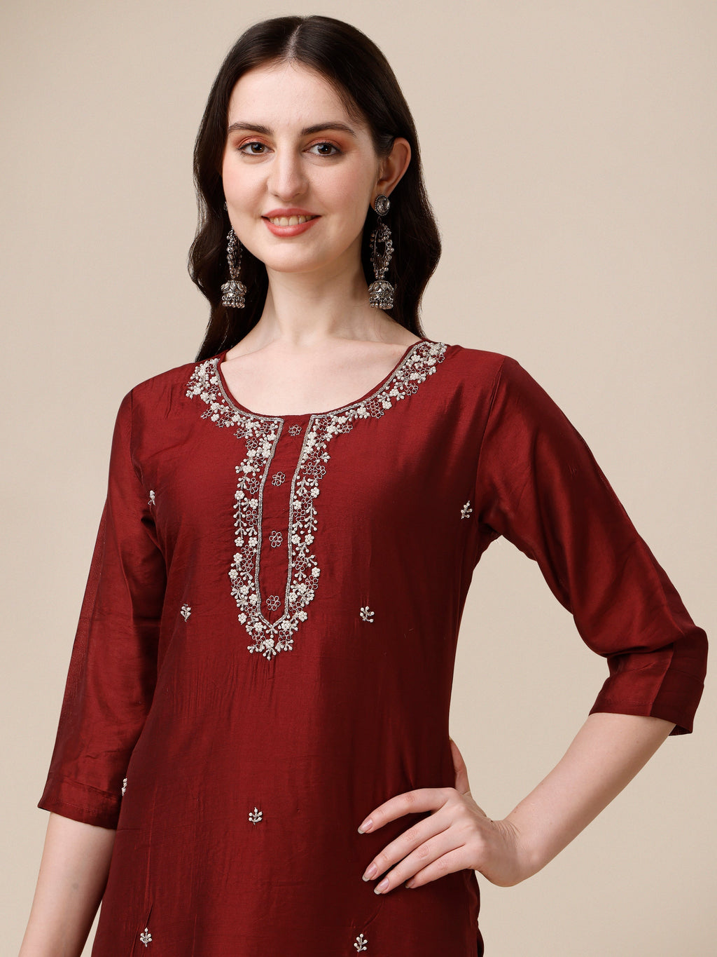 Embroidered Kurta With Pant And Dupatta Set, Multicolor - Hiral Fashion | Grocsy