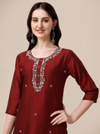Embroidered Kurta With Pant And Dupatta Set, Multicolor - Hiral Fashion | Grocsy