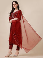 Embroidered Kurta With Pant And Dupatta Set, Multicolor - Hiral Fashion | Grocsy