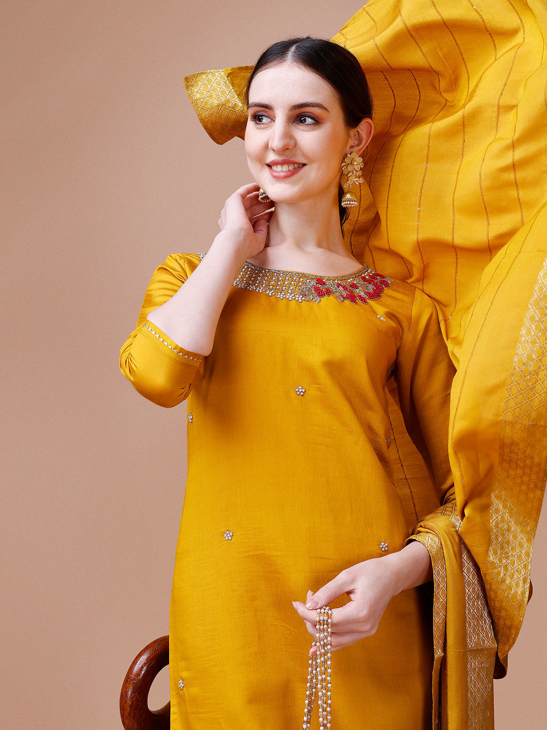 Hand Embroidered And Embellished Kurta With Pant And Dupatta Set, Multicolor - Hiral Fashion | Grocsy