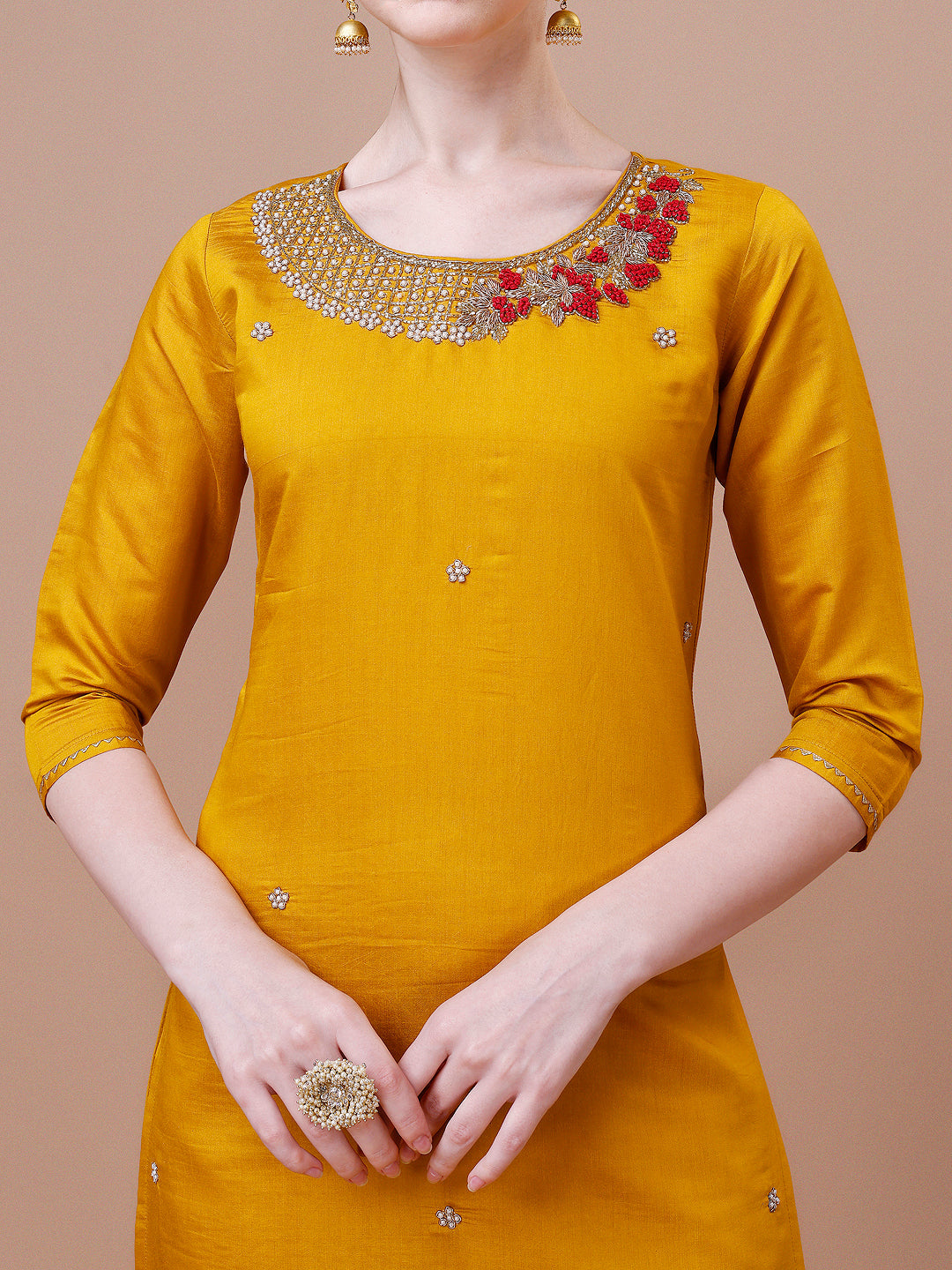 Hand Embroidered And Embellished Kurta With Pant And Dupatta Set, Multicolor - Hiral Fashion | Grocsy