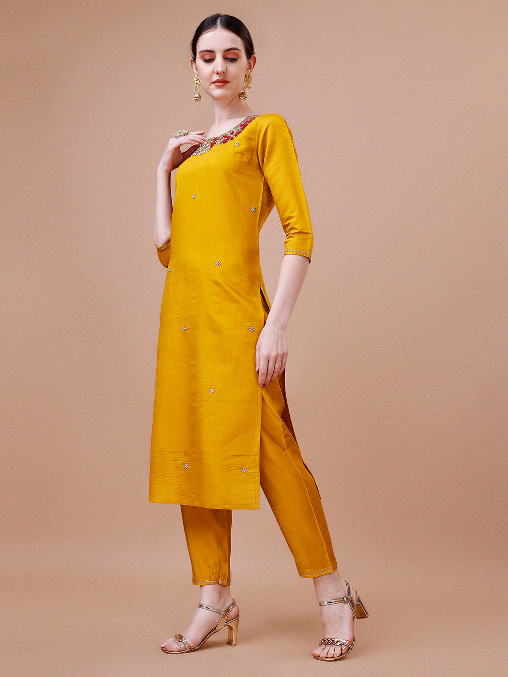 Hand Embroidered And Embellished Kurta With Pant And Dupatta Set, Multicolor - Hiral Fashion | Grocsy