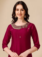 Hand Embroidered Kurta With Pant And Dupatta Set, Multicolor - Hiral Fashion | Grocsy