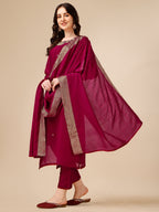 Hand Embroidered Kurta With Pant And Dupatta Set, Multicolor - Hiral Fashion | Grocsy