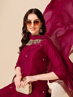 Hand Embroidered Kurta With Pant And Dupatta Set, Multicolor - Hiral Fashion | Grocsy