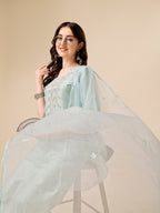 Hand Embroidered Kurta With Pant And Organza Dupatta Set, Multicolor - Hiral Fashion | Grocsy