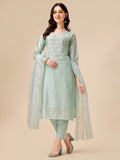 Hand Embroidered Kurta With Pant And Organza Dupatta Set, Multicolor - Hiral Fashion | Grocsy