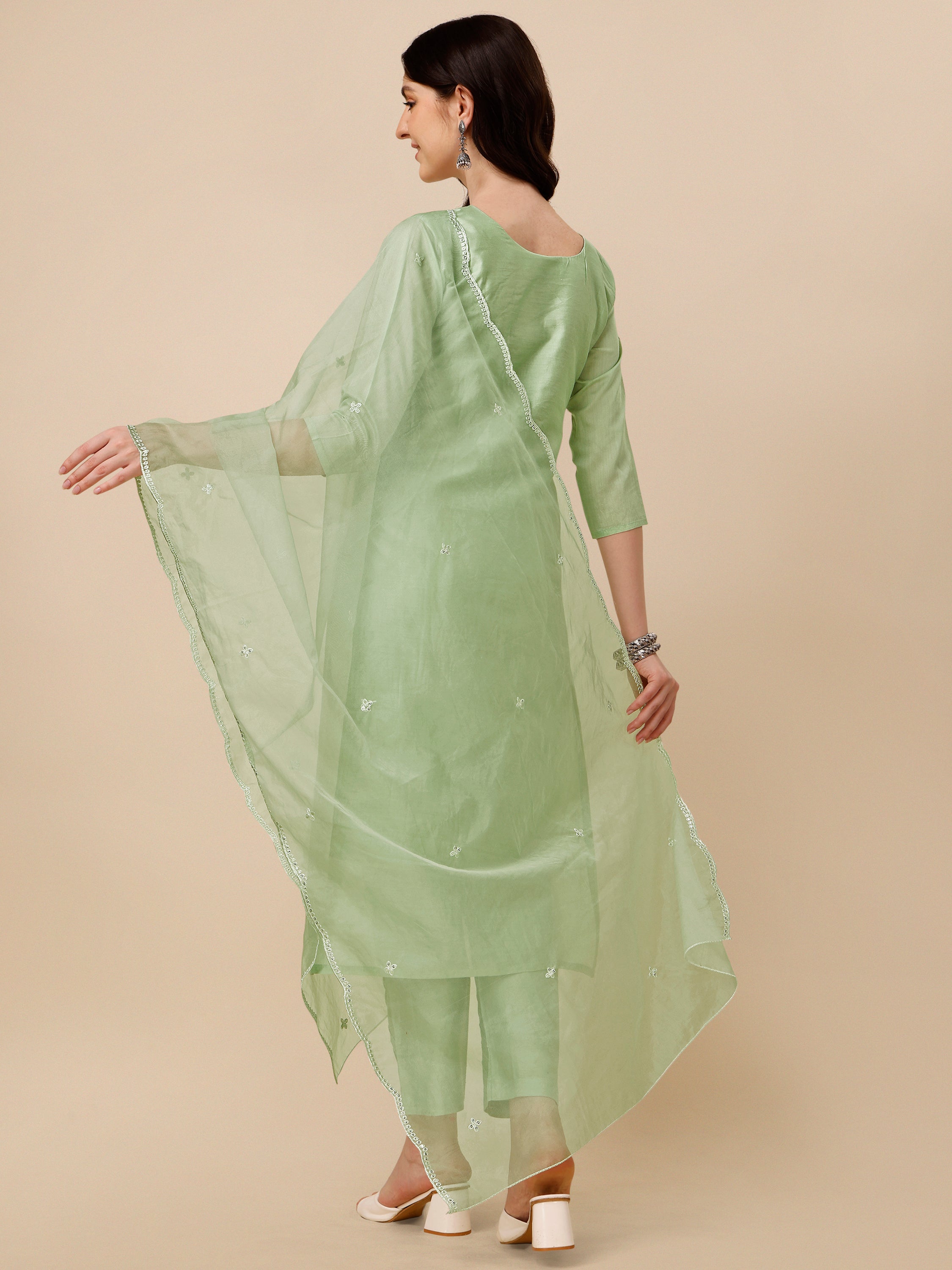 Hand Embroidered Kurta With Pant And Dupatta Set, Multicolor - Hiral Fashion | Grocsy