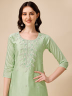 Hand Embroidered Kurta With Pant And Dupatta Set, Multicolor - Hiral Fashion | Grocsy