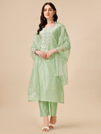 Hand Embroidered Kurta With Pant And Dupatta Set, Multicolor - Hiral Fashion | Grocsy