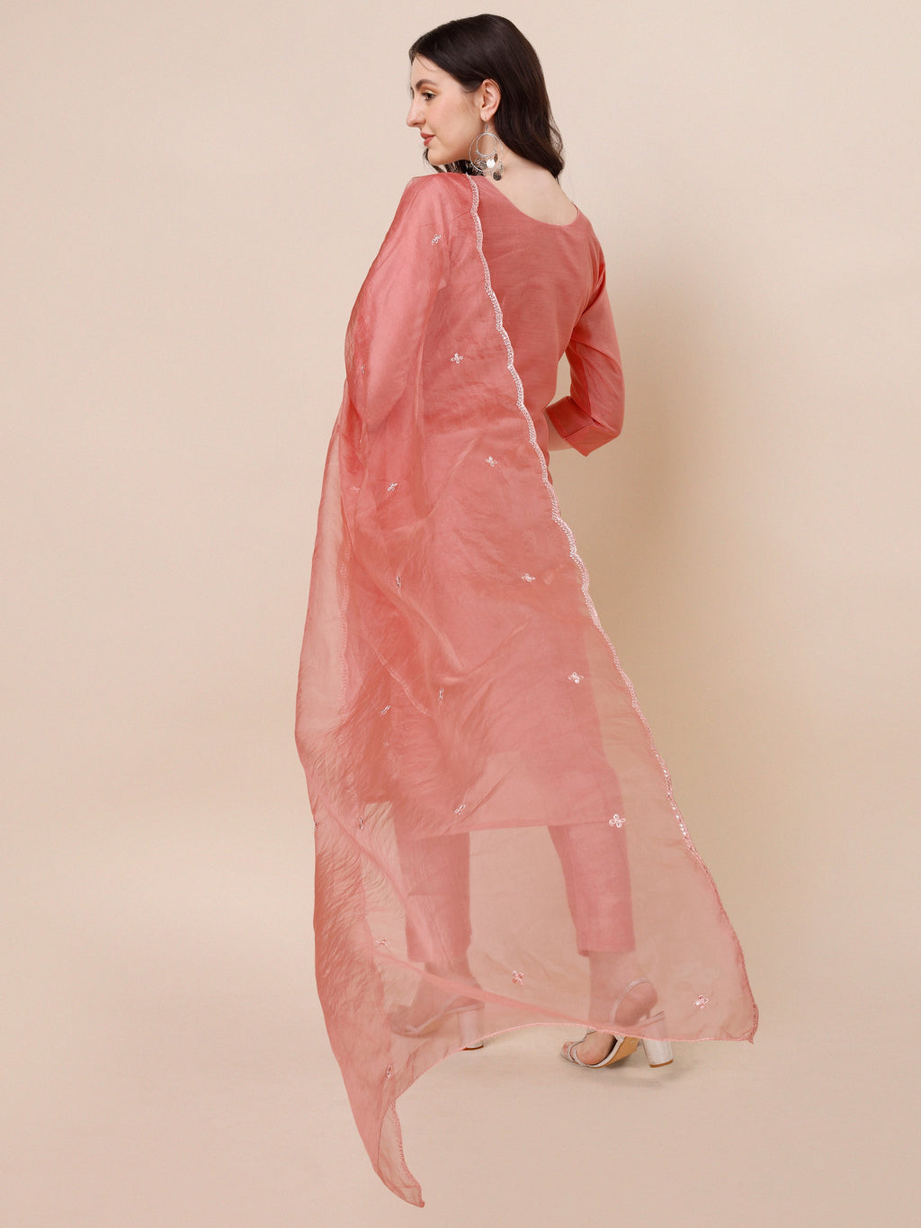 Hand Embroidered Kurta With Pant & Organza Dupatta, Multicolor - Hiral Fashion | Grocsy
