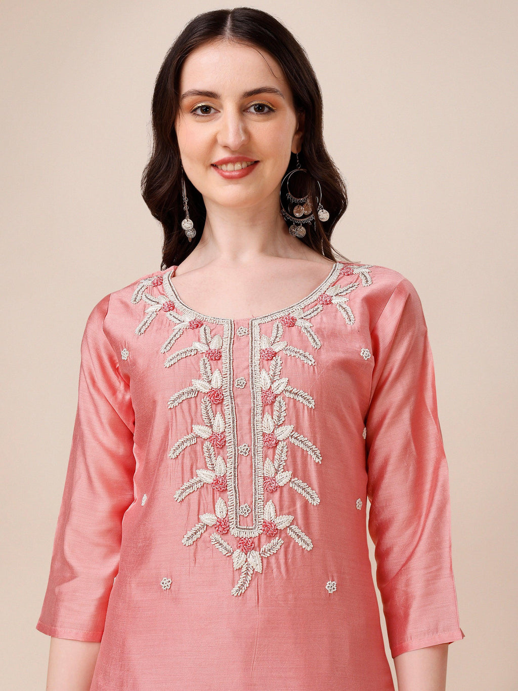 Hand Embroidered Kurta With Pant & Organza Dupatta, Multicolor - Hiral Fashion | Grocsy