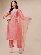 Hand Embroidered Kurta With Pant & Organza Dupatta, Multicolor - Hiral Fashion | Grocsy