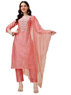 Hand Embroidered Kurta With Pant & Organza Dupatta, Multicolor - Hiral Fashion | Grocsy