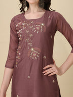 Hand Embroidered Kurta With Pant And Dupatta Set, Multicolor - Hiral Fashion | Grocsy