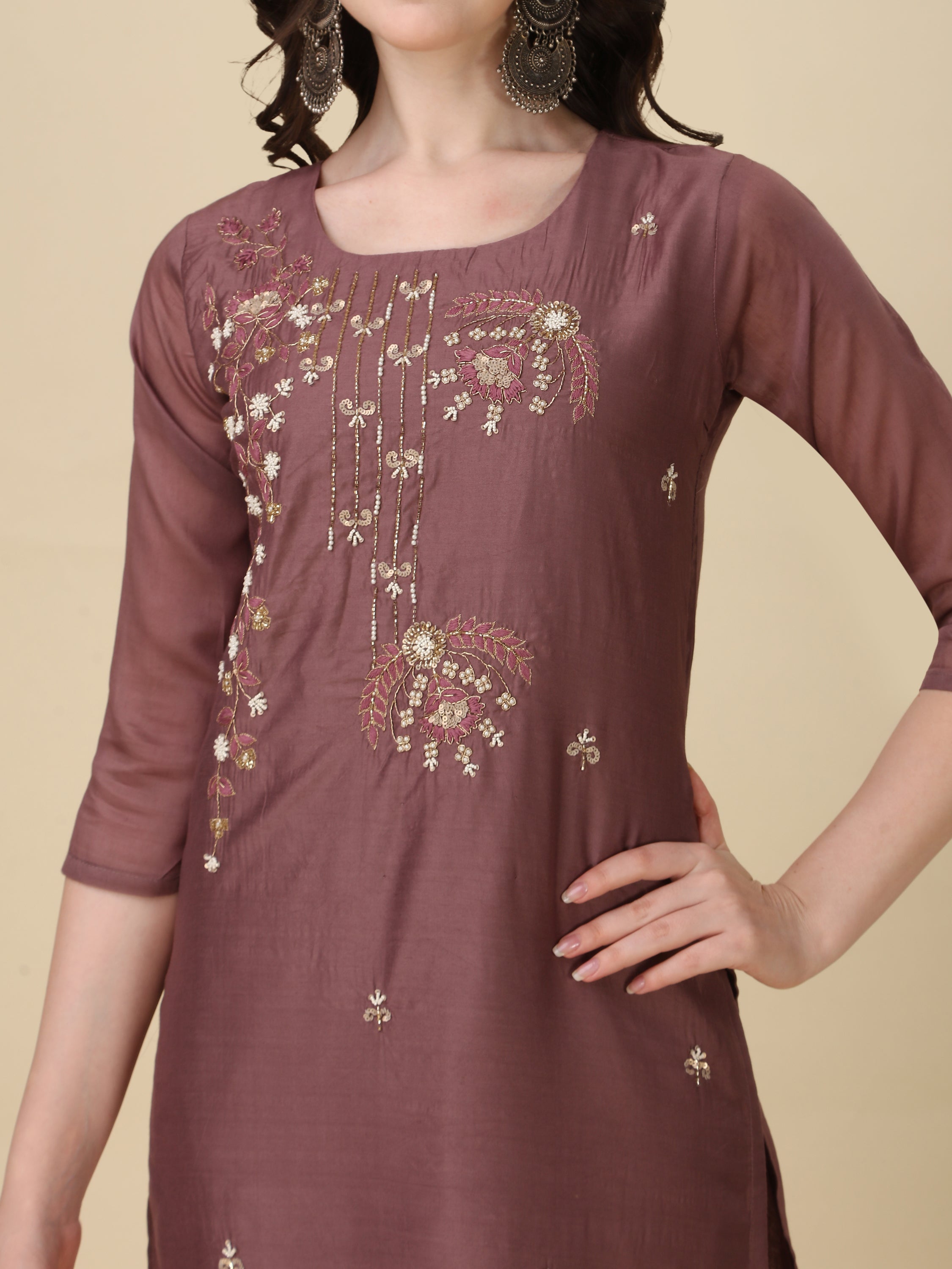 Hand Embroidered Kurta With Pant And Dupatta Set, Multicolor - Hiral Fashion | Grocsy
