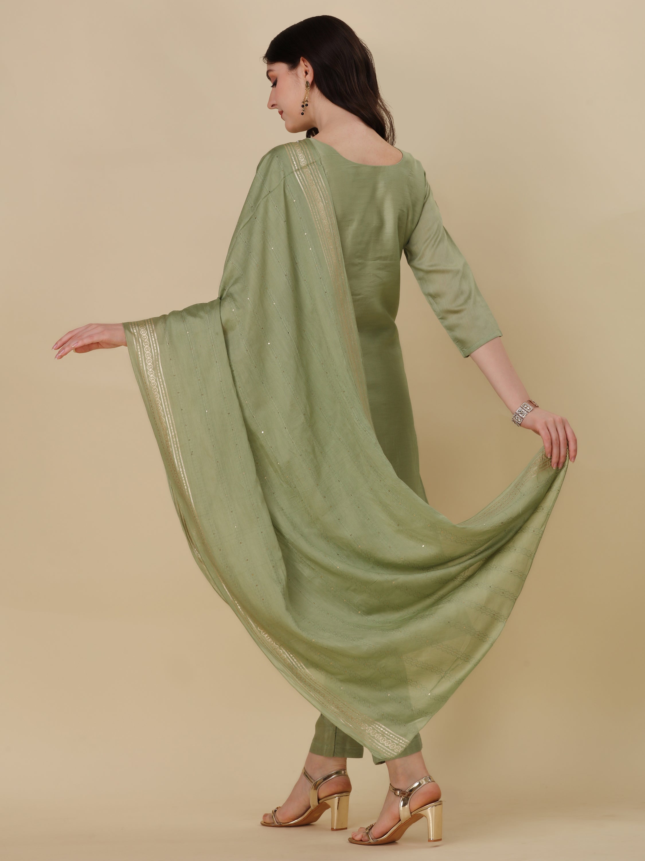 Embroidered Kurta With Pant And Dupatta Set, Multicolor - Hiral Fashion | Grocsy