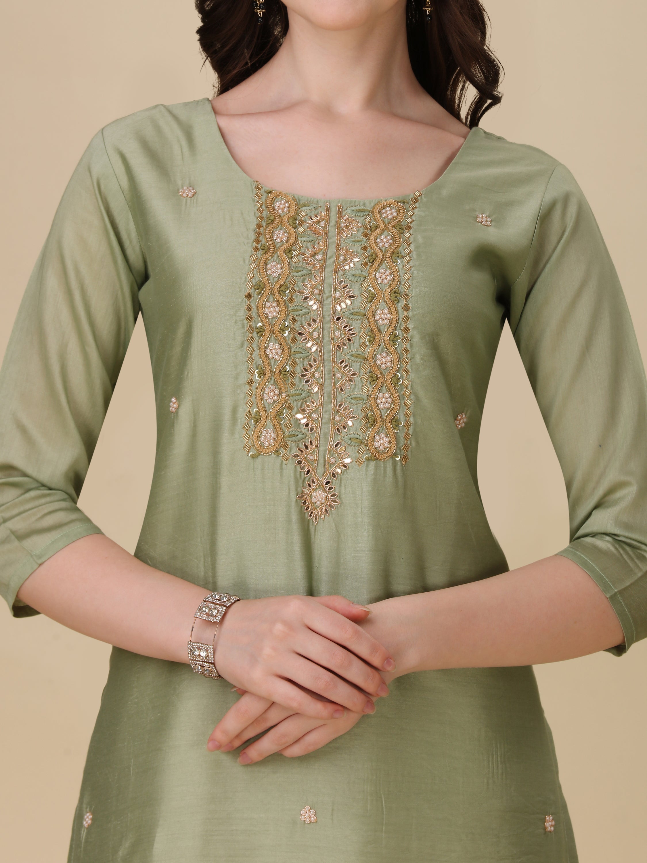 Embroidered Kurta With Pant And Dupatta Set, Multicolor - Hiral Fashion | Grocsy